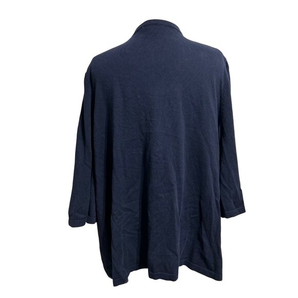 Chicos Womens Sz XXL Navy Open Front Cardigan/ Embroidered Floral Sleeves - Picture 3 of 11